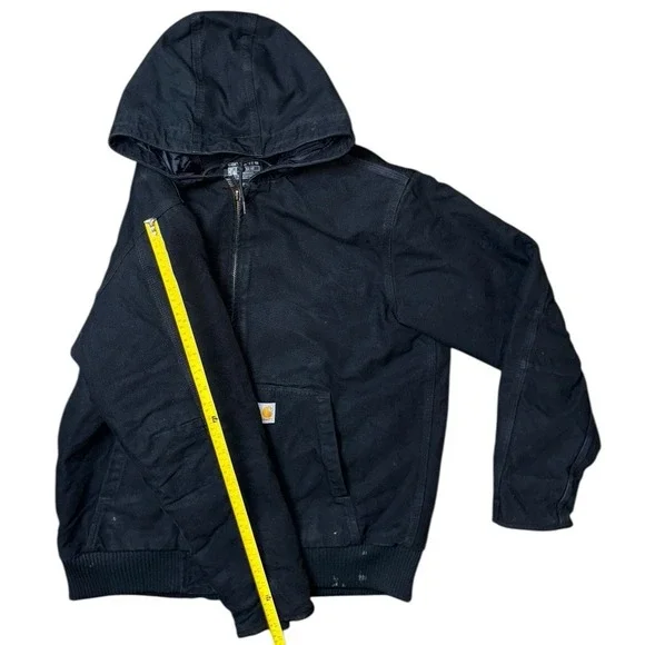Carhartt Black Full Zip Quilted Lined Hooded Work Jacket Men Size‎ Medium
